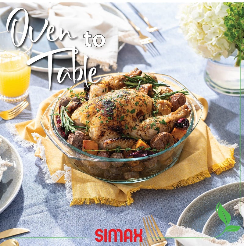 Simax Casserole Dish For Oven, Glass Baking Dish With Lid, Ridged Design for Low Fat Cooking, Microwave, Oven, and Dishwasher Safe Cookware, Borosilicate Glassware, 2.6 Qt. Round Baking Dish - Image 4